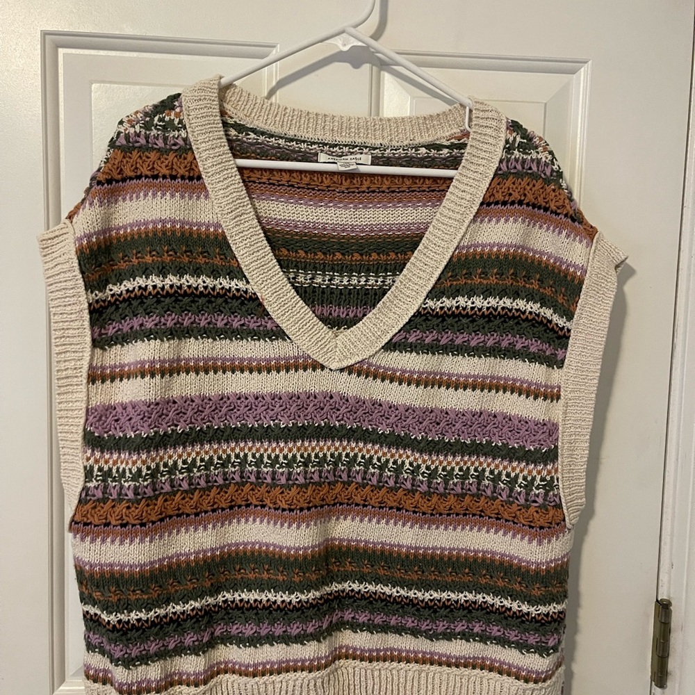 American Eagle Outfitters Striped V-Neck Sweater Vest